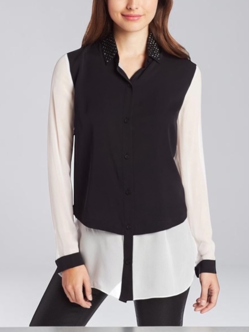 ROBERT RODRIGUEZ NEW JEWELED COLLAR SILK TUNIC BLOUSE
